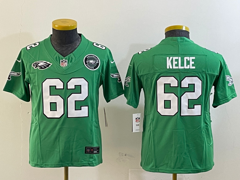 Youth 2025 Philadelphia Eagles 62 Kelce green Nike NFL jersey style 4